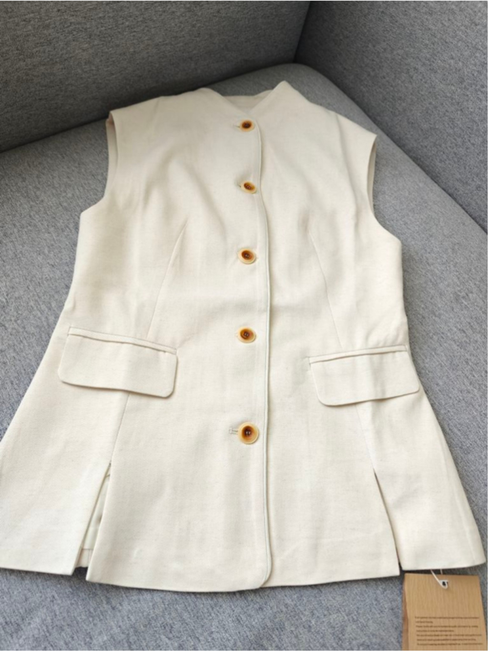 Women's Vest, Beige with Brown Buttons